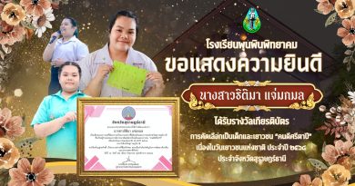 รางวัลเกียรติบัตร เป็นเด็กและเยาวชนที่มีผลงานเป็นแบบอย่างที่ดีต่อเด็กและเยาวชนจังหวัดสุราษฎร์ธานี